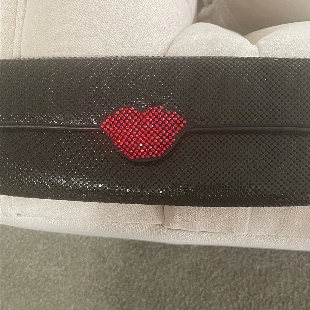 Cache Black Clutch with Red Lip Accent